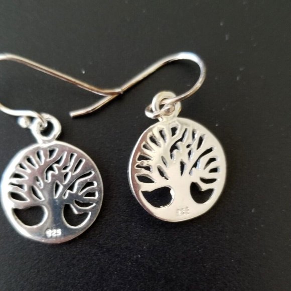 Tree of Life 925 Sterling Silver Tone Drop Dangle Earrings French Hook Stamped - Picture 3 of 6